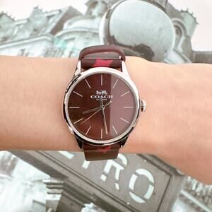 Coach 14503167 Women's Watch Burgundy Red Star Leather Strap